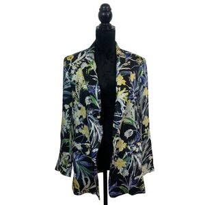 Zara Basic Womens M Tropical Floral Bloomcore Garden Blazer Black Yellow Green